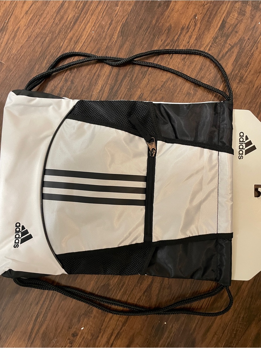 adidas White and Black Drawstring Backpack